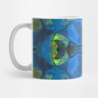 Mosaic Kaleidoscope Flower Green and Blue Mug